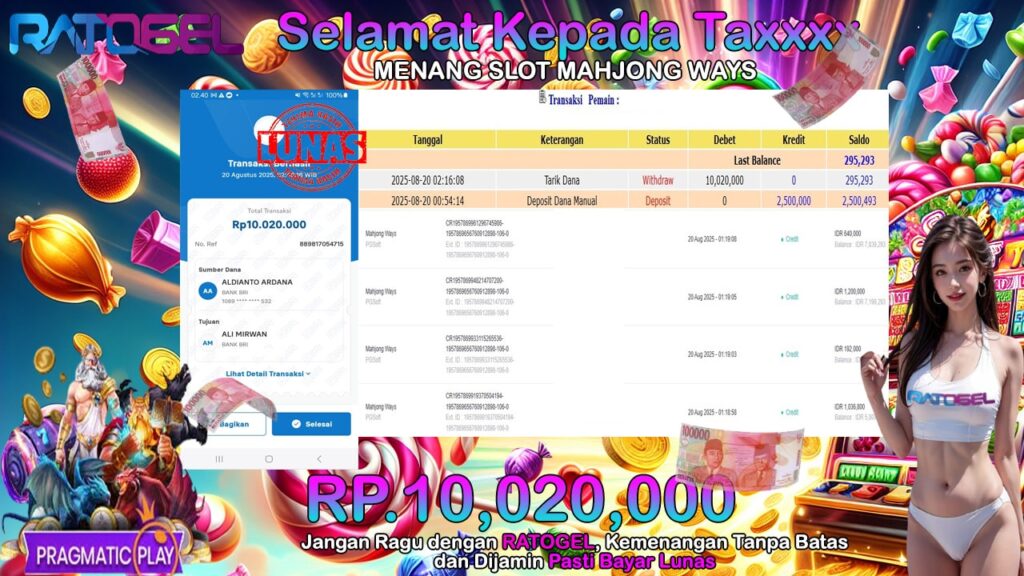 BUKTI JACKPOT SLOT MAHJONG WAYS TERPERCAYA DI INDONESIA TGL 20-08-2025