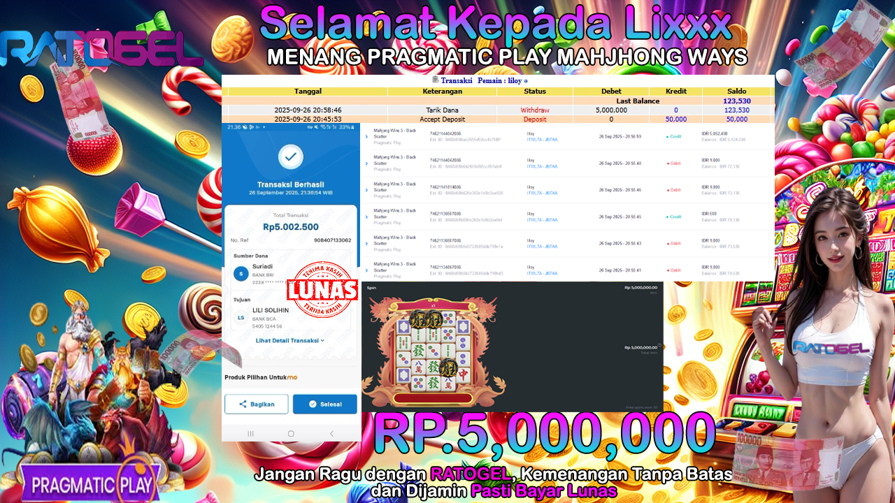 BUKTI JACKPOT SLOT PRAGMATIC PLAY MAHJONG WAYS 3 SCATTER HITAM TERPERCAYA DI INDONESIA TGL 26-09-2025