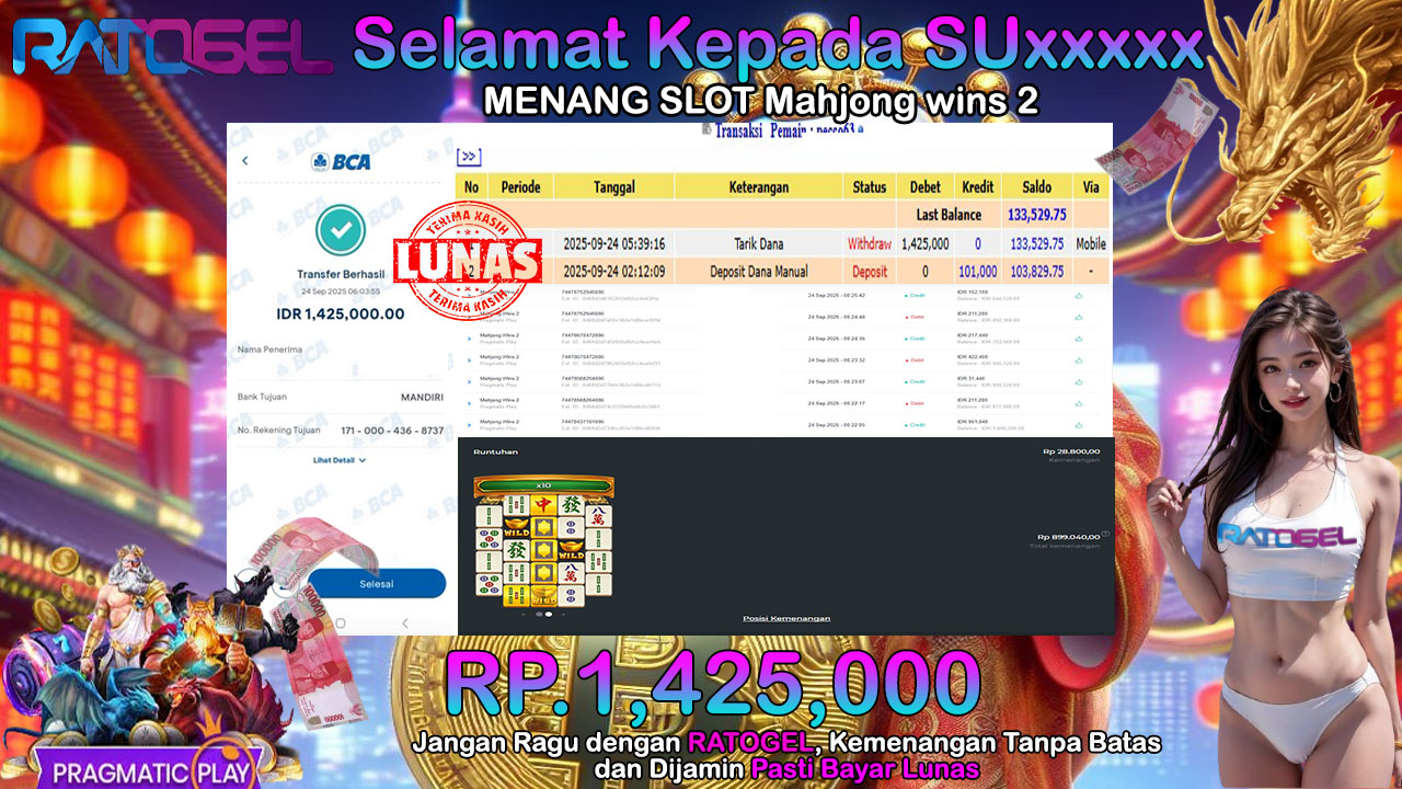 BUKTI JACKPOT SLOT PRAGMATIC PLAY MAHJHONG WINS 2 TERPERCAYA DI INDONESIA TGL 24-09-2025