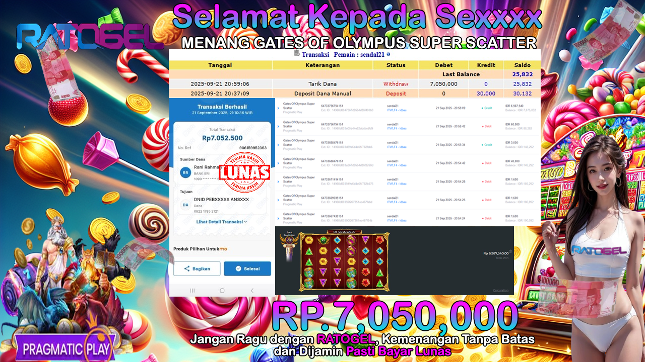 BUKTI JACKPOT SLOT GATES OF OLYMPUS SUPER SCATTER TERPERCAYA DI INDONESIA TGL 21-09-2025