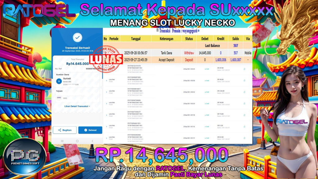 BUKTI JACKPOT SLOT PG SOFT LUCKY NECKO TERPERCAYA DI INDONESIA TGL 28-09-2025