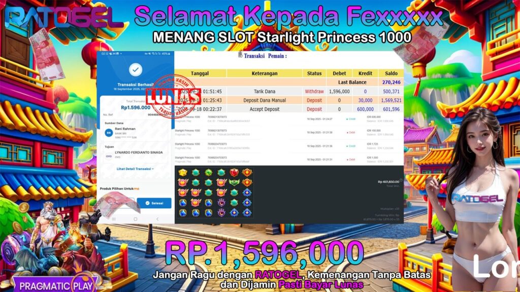BUKTI JACKPOT SLOT STARLIGHT PRINCESS 1.000 TERPERCAYA DI INDONESIA TGL 18-09-2025