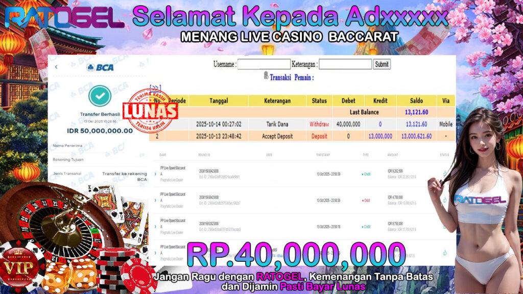 BUKTI JACKPOT LIVE CASINO BACCARAT TERPERCAYA DI INDONESIA TGL 14-10-2025