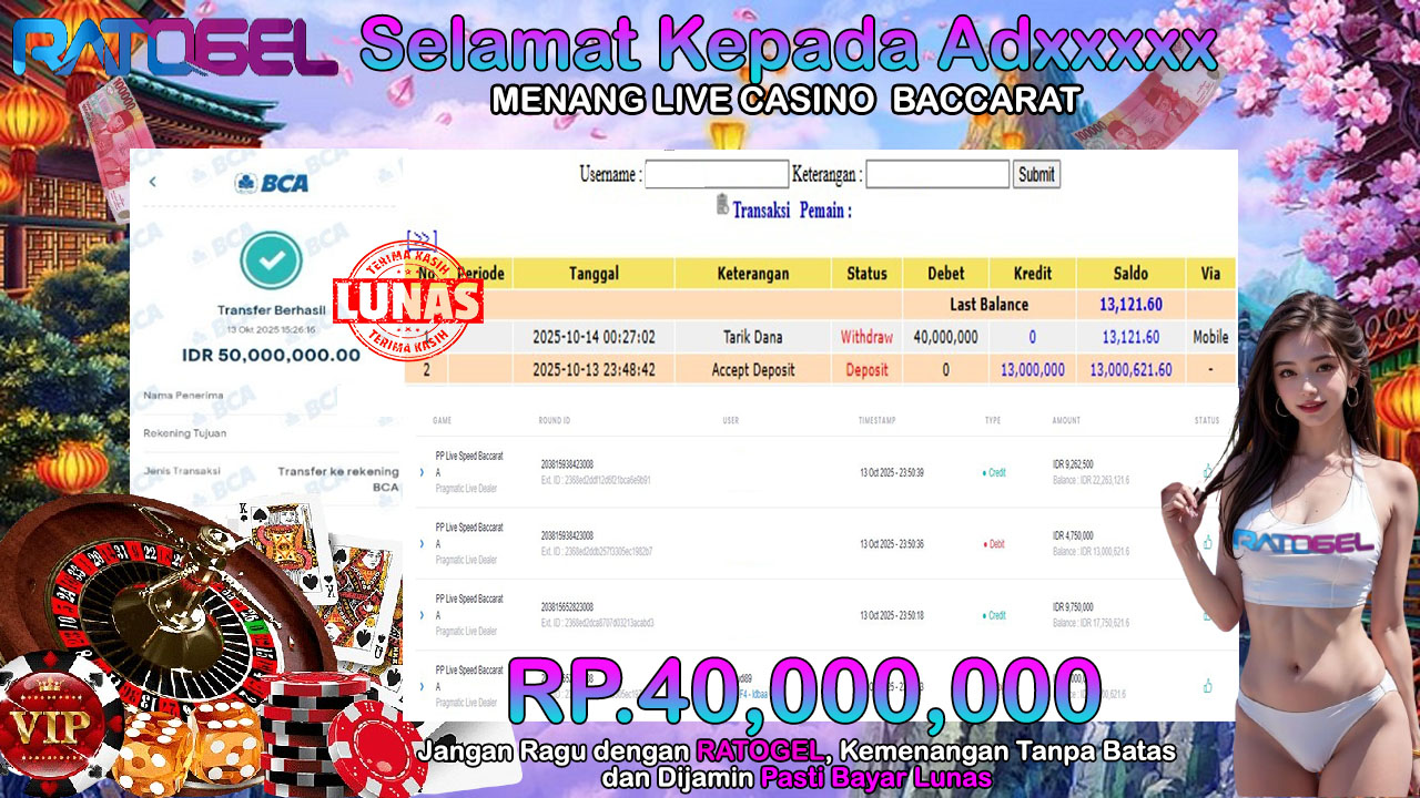 BUKTI JACKPOT LIVE CASINO BACCARAT TERPERCAYA DI INDONESIA TGL 14-10-2025