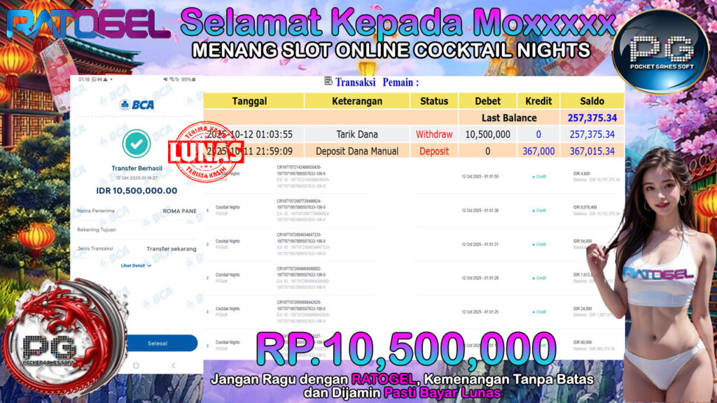 BUKTI JACKPOT SLOT COCKTAIL NIGHTS TERPERCAYA DI INDONESIA TGL 12-10-2025